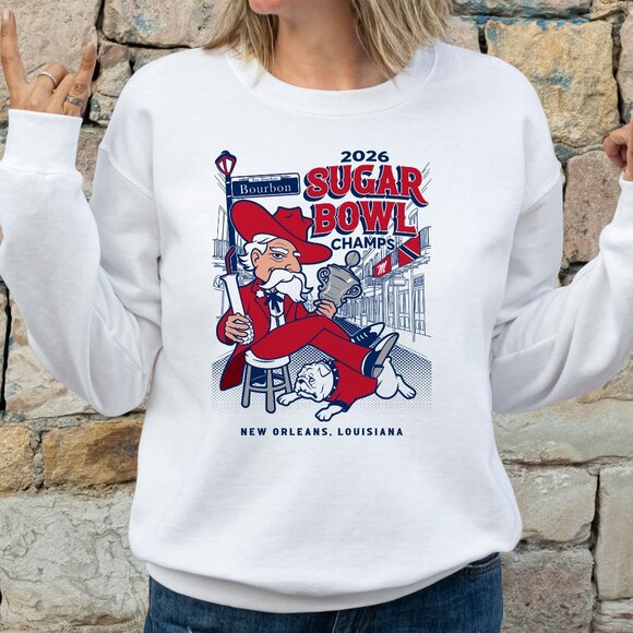 Gildan Tops - Ole Miss Sugar Bowl Champions 2026 Univ of Mississippi crewneck sweatshirt White